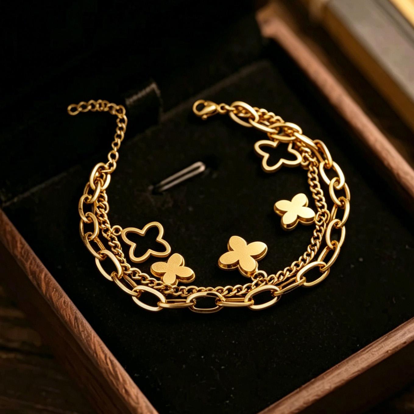 Women s Stainless Steel Double Layer Chain Bracelets Jewelry, Party Gifts, and Accessories with