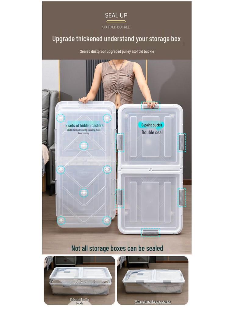 Large Transparent Under-Bed Storage Box - Moisture-Proof Organizer for Home or Dorm