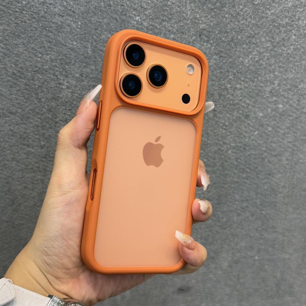 Custodia Trasparente Arancione Opaca di Lusso per iPhone 17 Pro Max 17Pro 17 Pulsanti Metallici Sensazione Pelle Cover Protettiva Antiurto