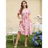 Women Floral Print Midi Dress V Neck Flutter Sleeve Waist Tie Casual Daily And Party Wear