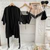 Female Sleepwear Pajamas Three-Piece Set Spring Summer Kimono Bathrobe Strap Top&Shorts Pijamas Suit Sexy Loose Satin Home Wear