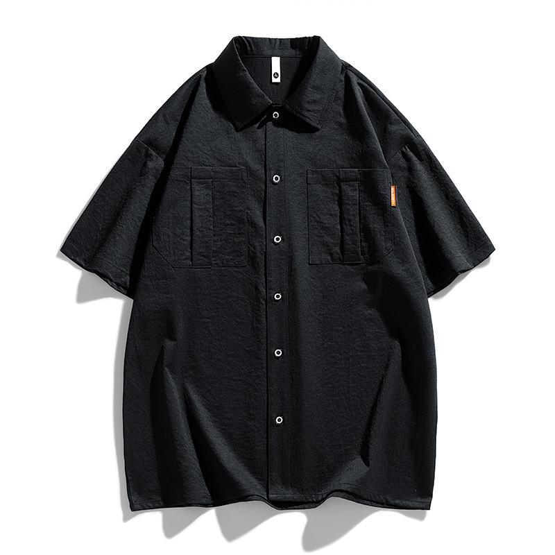 

Рубашка с коротким рукавом Мужская повседневная рубашка из тонкого шелка Ice Silk Мужская свободная рубашка Летняя рубашка с коротким рукавом M чёрный