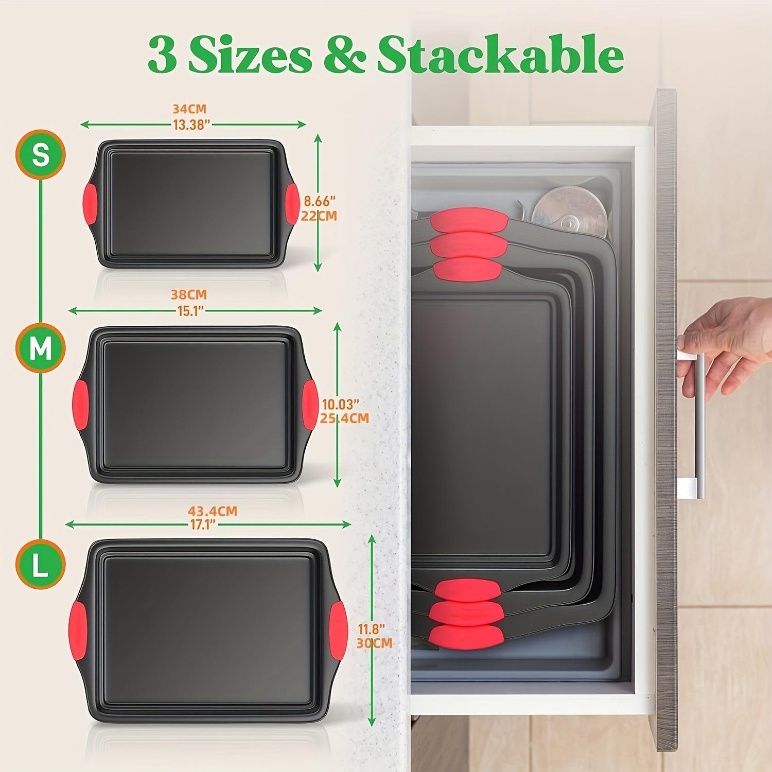 

Set of 3 carbon steel non-stick kitchen oven baking pans, luxurious and stylish, both inside and outside are non-stick. чорний
