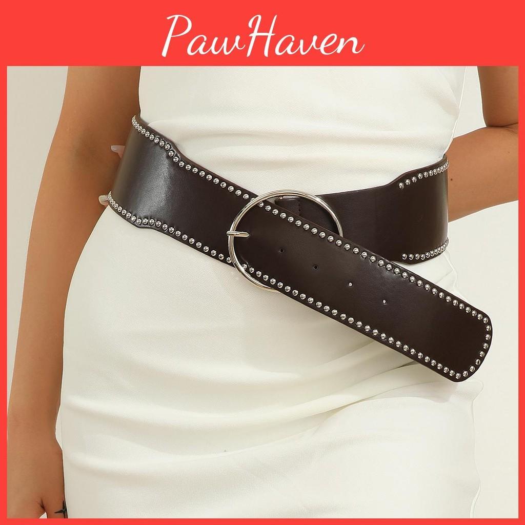 Faux Leather Belt With Rivet Decor And Metal Pin Closure For Trendy Outfits