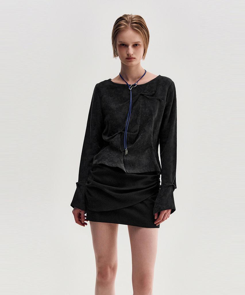 Kimjisu Pinched Long Sleeve Top _ Black