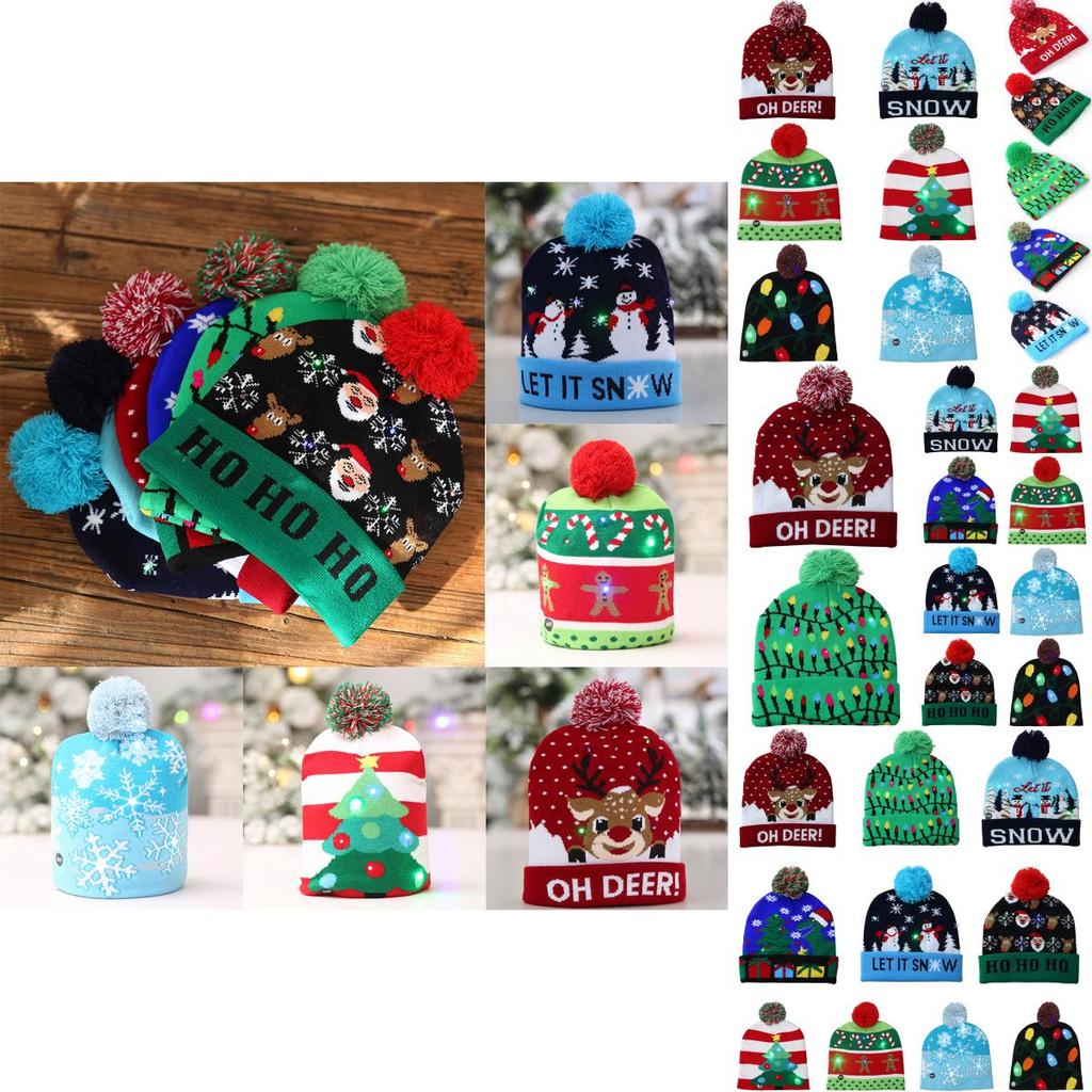 Soft And Stretchable Winter Warm Knit Beanie With Built-in Led Christmas Lights