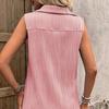 Summer Women Solid Color Lapel Sleeveless Button Blouse Shirt Top