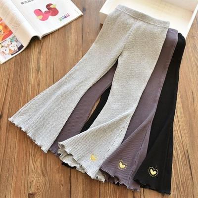 Kids Girls Flare Legging New Arrival Children Casual Elastic Pants Heart Embroidery Slim Fit Leggins Baby Girl Pants