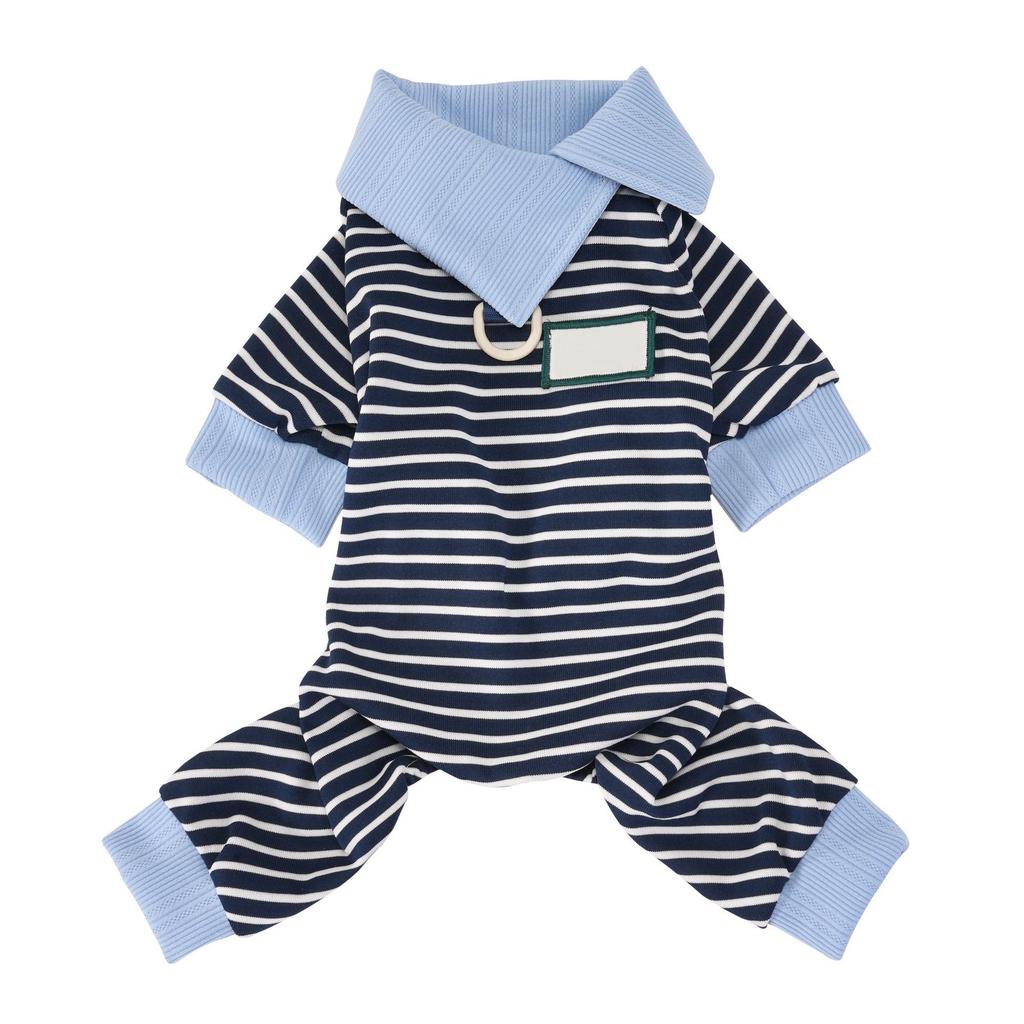 Striped Dog Jumpsuit With D-Ring, Soft Cotton 4-Legged Pet Clothes For Small Dogs, Breathable Puppy Bodysuit For Daily Wear