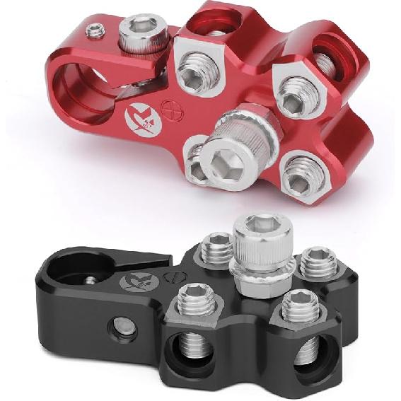 4-Way Lead Acid Battery Terminal Connector Clamps Battery Cable Ends For SAE/DIN/EN Tapered Top Post With 8AWG To 4/0 AWG, Positive & Negative Set,