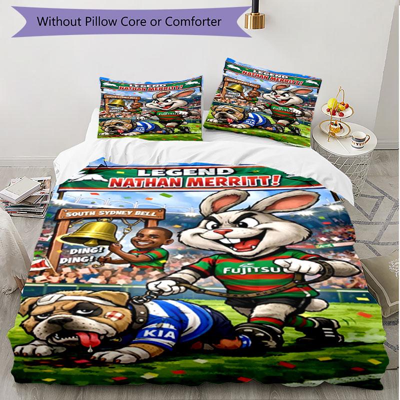 3pcs Duvet Cover Set (1*Duvet Cover + 2*Pillowcase, Without Core), South Sydney Rabbitohs Print Soft All‑Season Bedding Set, Home Bedroom Decor Gift