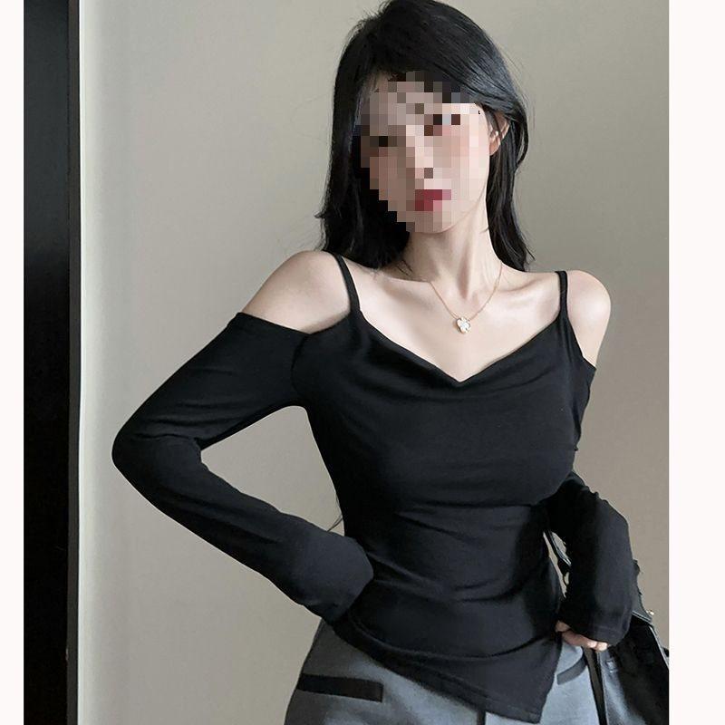 Plain Fabric Vneck Long Sleeve Tshirt With Embroidery For Women