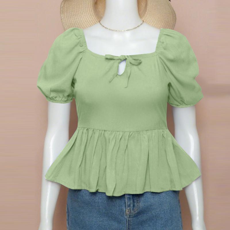 

ZANZEA Женская летняя повседневная блузка с квадратным вырезом и короткими рукавами-буфами S зелёный