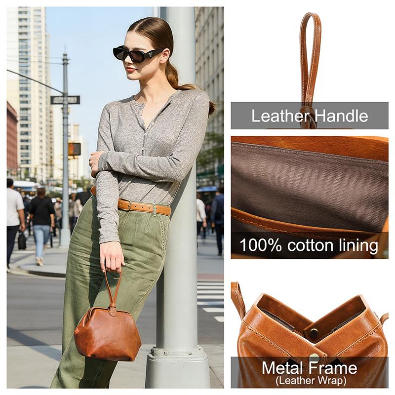 CONTACT'S Fashion Genuine Leather Clutch Bag Women Capacity Metal Frame Handle Handbag Travel Famliy Gift Wristlets Bag