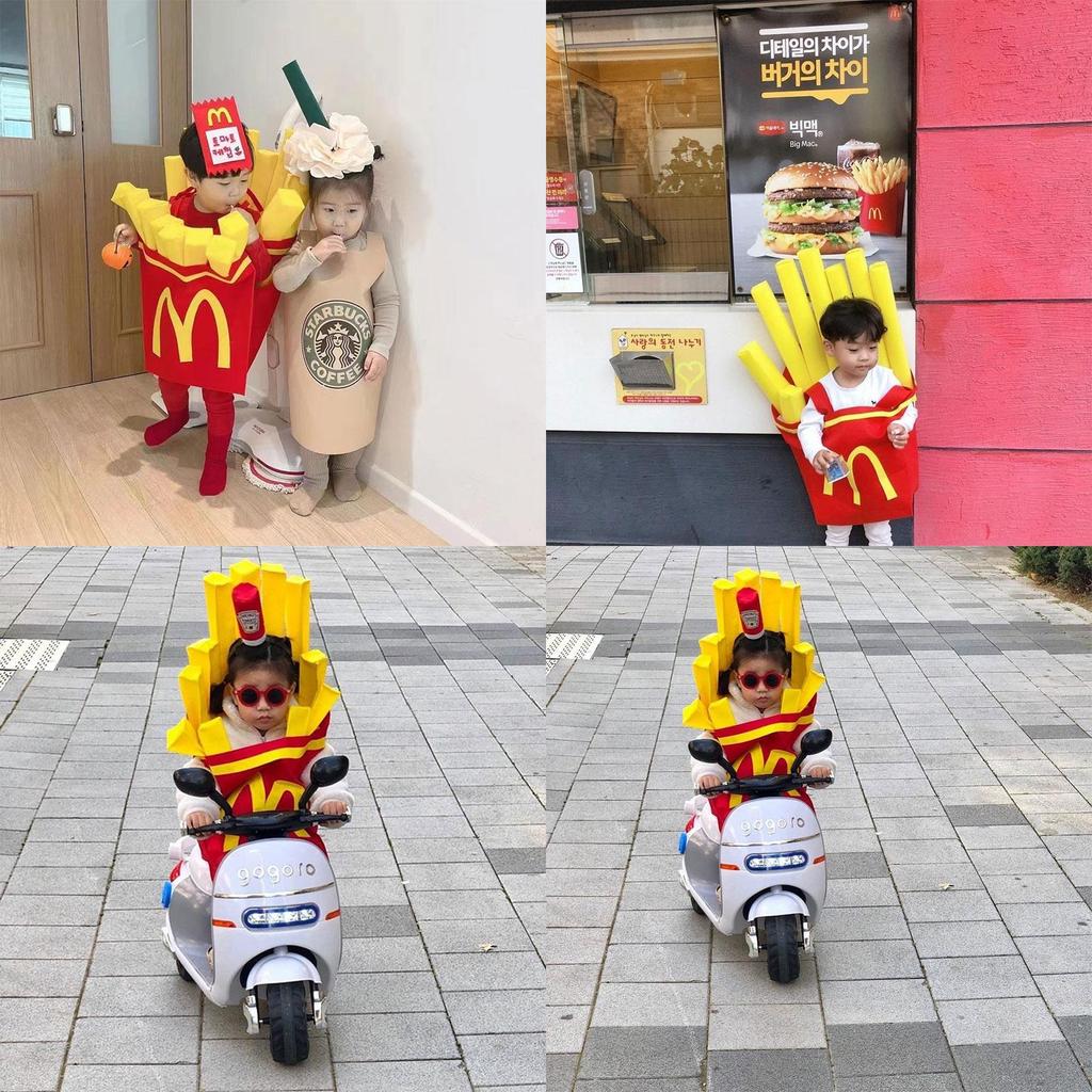 Korean Ins Halloween Children's Costume For Kindergarten Party Show Outfit Boys And Girls French Fries Clothes Inflatable Column)