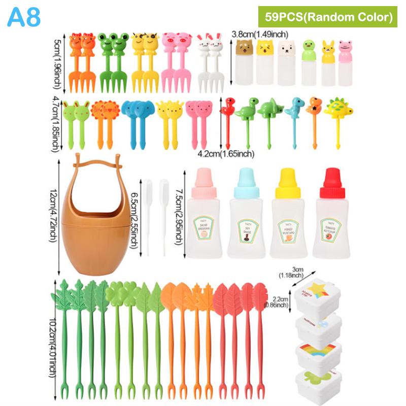 12-46pcs Bento Box Accessory Set Cute Mini Fruit Forks Set Portable Tomato Sauce Dispenser Set Outdoor Tableware
