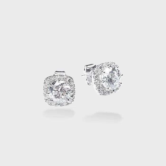 Raindrop Halo Set Solitaire Stud Earrings