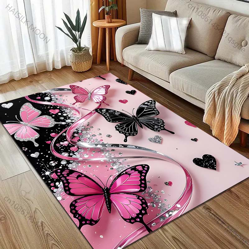 Diverse dimensioni Farfalle colorate e cuori Tappeto per Soggiorno Camera da letto Divano Decorazione per la casa Rus Tappetino Antiscivolo per Pavimento