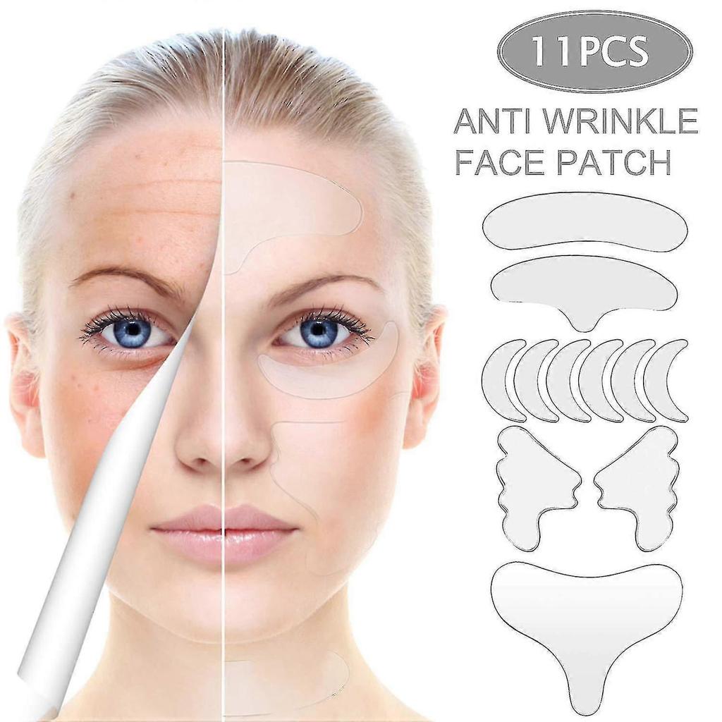 11 ks Náplasti na obličej proti vráskám, Anti-aging péče o obličej, Podložka proti vráskám, Opakovaně použitelné náplasti na odstranění vrásek, Redukce a vyhlazení vrásek kolem čela