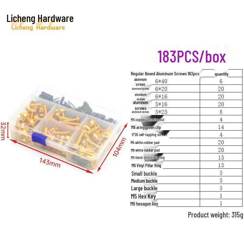 Śruby kolorowe do szyby motocyklowej ze stopu aluminium (177/183/198 szt.)