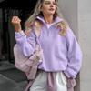 Lässiger Sport-Sweatshirt Damen Unifarbener Sweatshirt mit Kragen, Lockerer Pullover mit Halbreißverschluss, Langarm-Outfits für Herbst Winter Passform