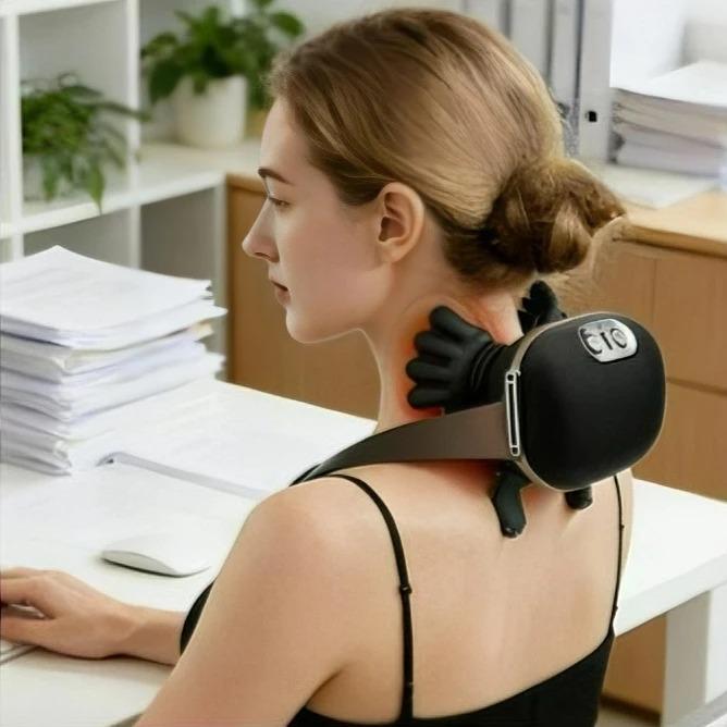 Electric Neck Shoulder Massager Heated Trapezius Muscle Kneading Massage Pillow for Neck Waist Leg Body Use