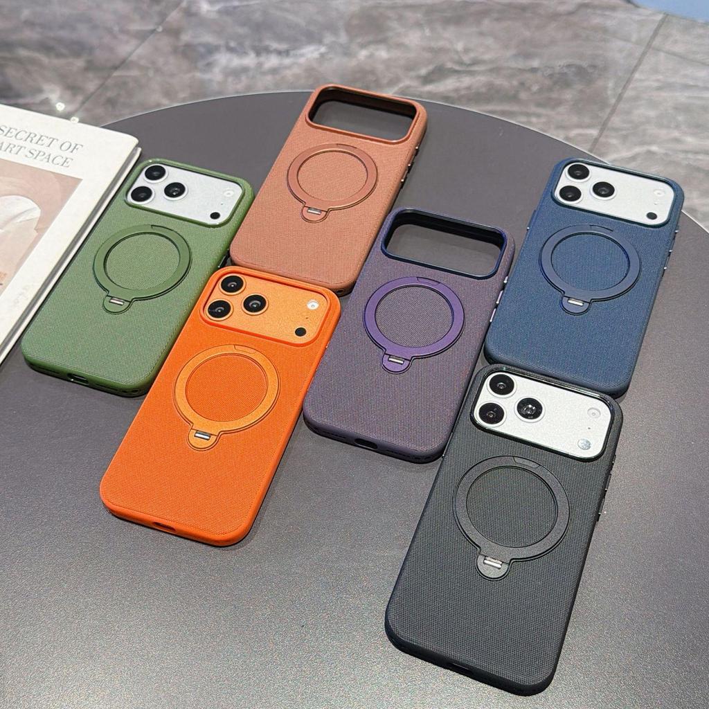 Compatible with iPhone 17 Pro Max: Magnetic Tech Texture Rotating Stand Phone Case, Fabric Anti-fall Cover, Fits iPhone 16 & 15.