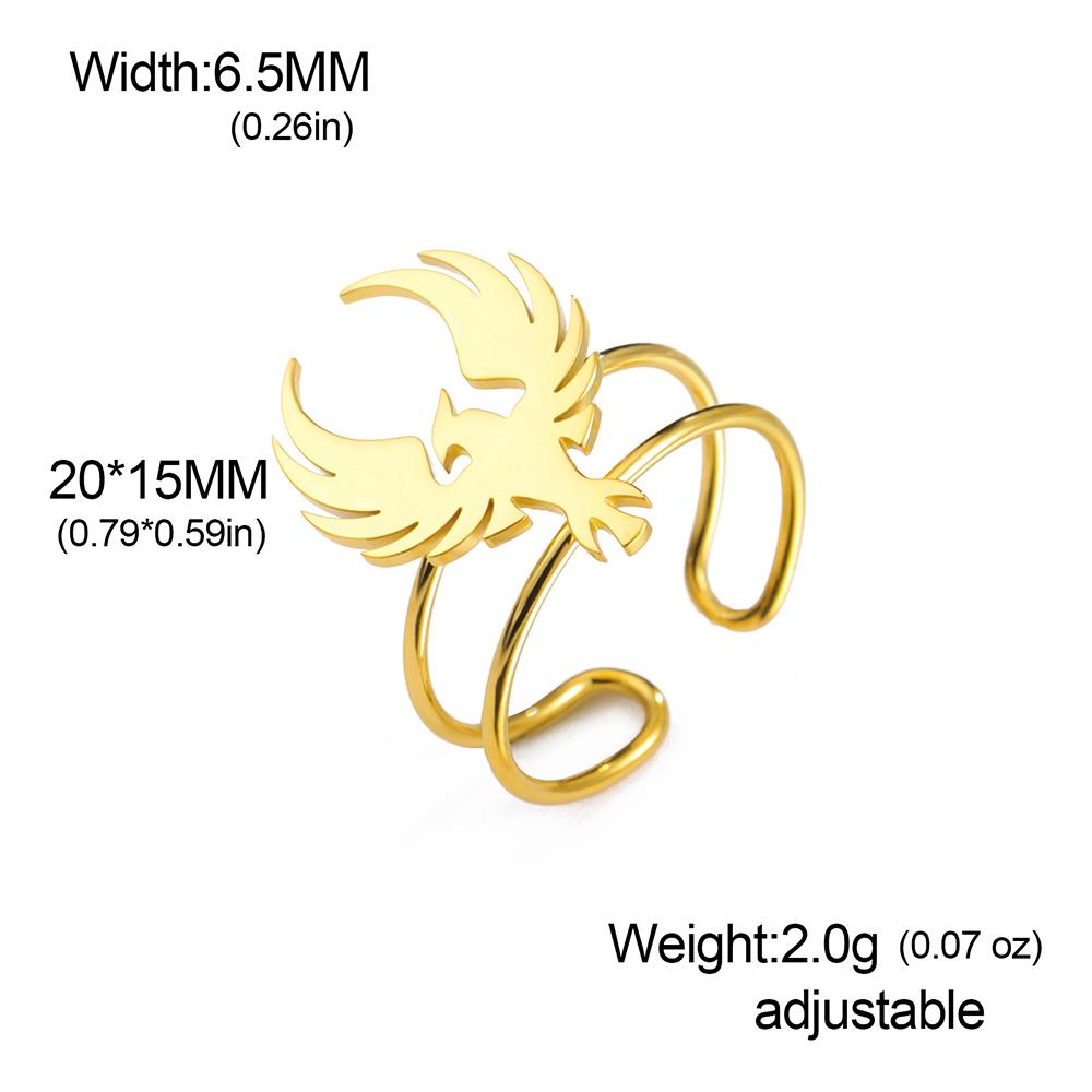 Dawapara Phoenix Ring Adjustable Open Finger Ring Mythical Bird Animal Totem Protection Amuet Stainless Steel Jewelry
