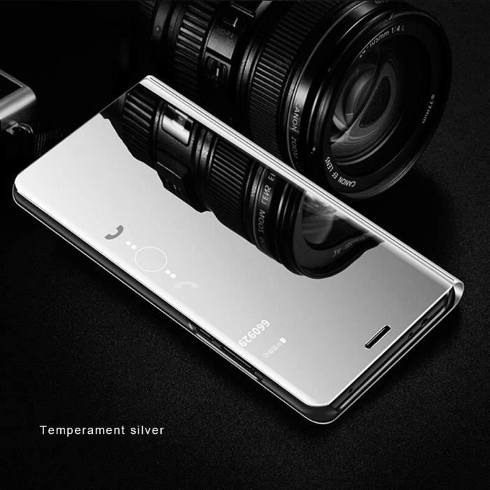 Case for XiaoMi RedMi Note8 Pro Clear View Flip Case Mirror Smart Stand Shockproof Cover Silver