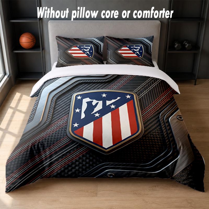 Set Biancheria da Letto Design Atletico Madrid 1 Copripiumino + 2 Federe Morbido Traspirante Biancheria da Letto per la Casa