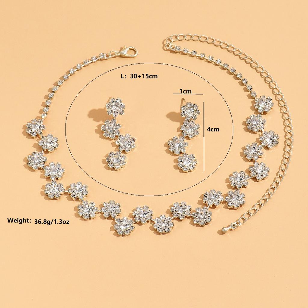 Wedding Bridal Party Ladies Flower Diamond Silver Necklace Earrings Bracelet