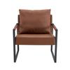 Brown Reading Chair with Black Metal Frame, Modern Casual Armchair Made of Faux Leather, Single Sofa for Living Room, Bedroom, Office