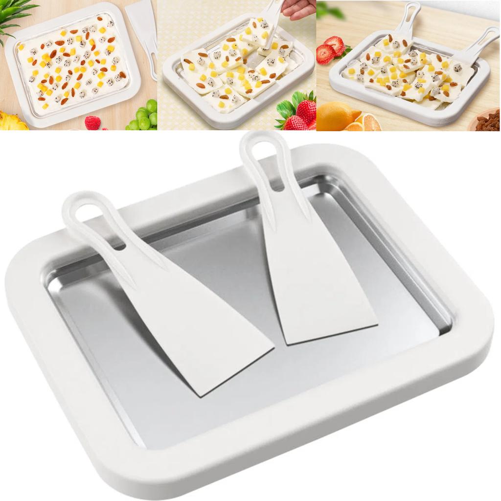 Ice Cream Maker Pan with 2 Scrapers Ice Cream Maker Plate Multifunctional Cold Sweet Fried Food Plate Rolled Ice Cream Maker