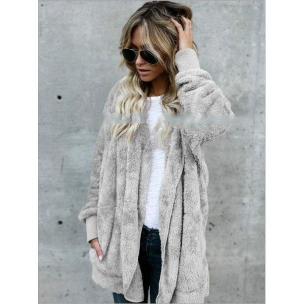 Plus Size Women Winter Warm Coat Jacket Outwear Ladies Cardigan Coat Double Sided Velvet Hooded Coat Fashion Simple
