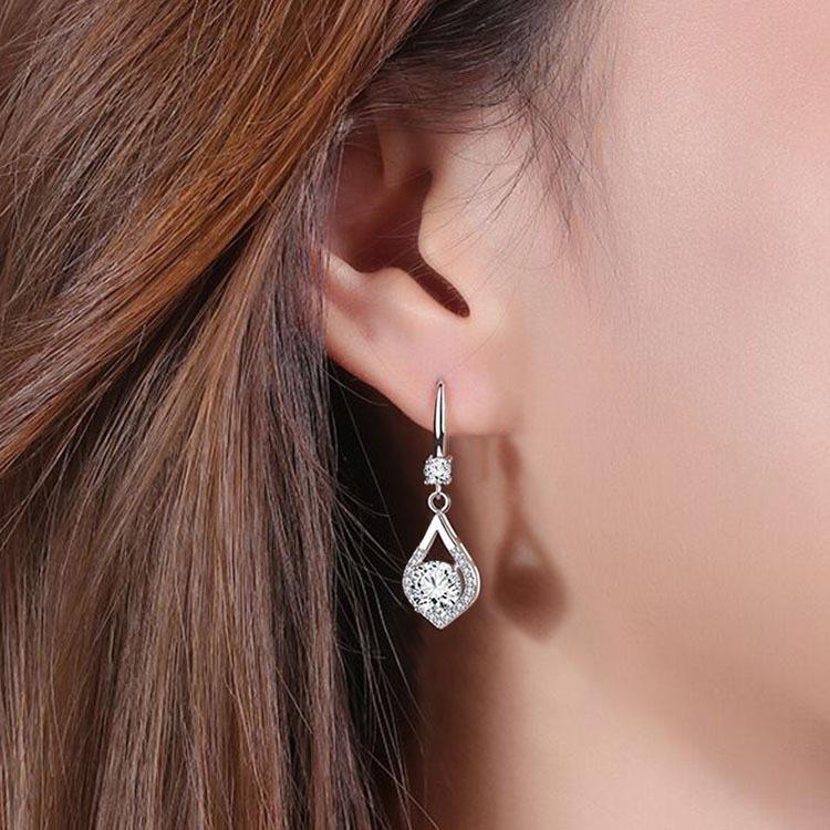Long Water Drop Ear Hook Femininity Stud Earrings Korean Version Simple And Shiny Zircon Earrings Ear Jewelry Premium