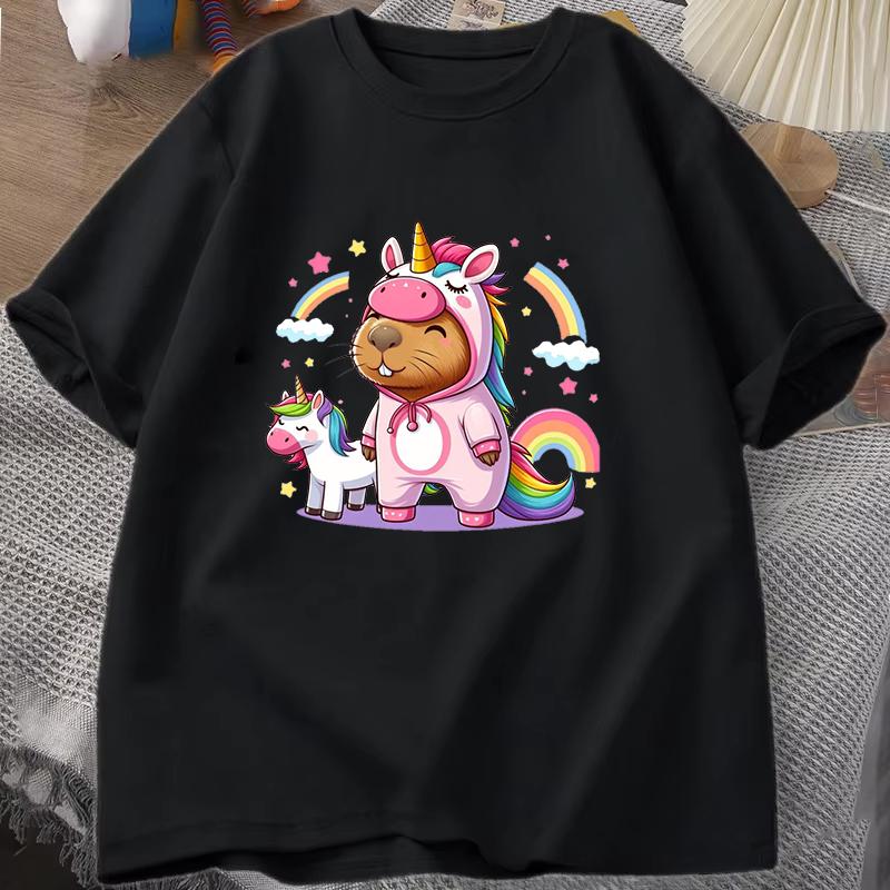 New Cute Unicorn Capibala Print Casual Tshirt Women T Shirt Summer Casual Short Sleeve Harajuku Tops Unisex Tops