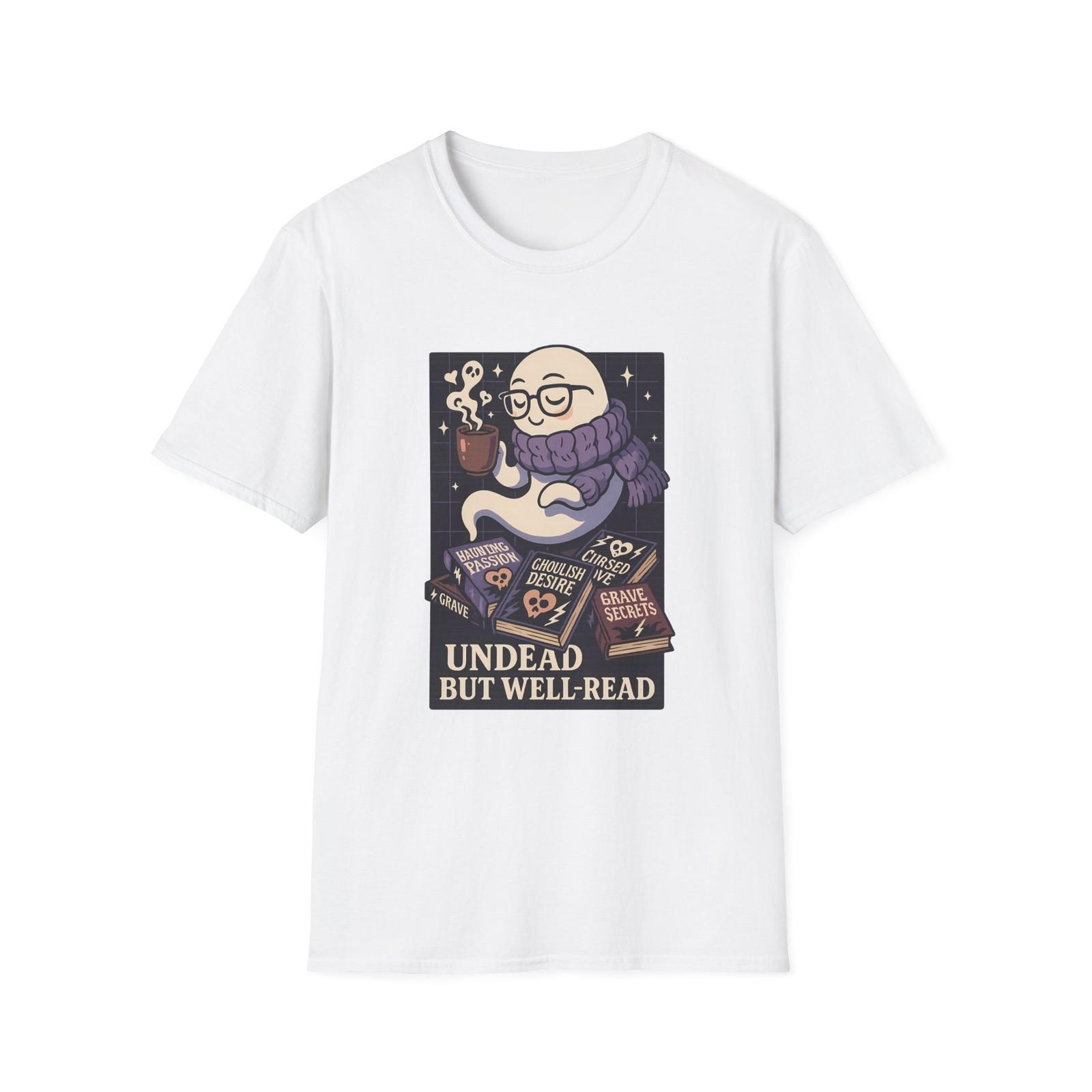 Unisex Softstyle T-Shirt Ghost Chunky Scarf Novels Cocoa Funny Halloween Fall S разноцветный