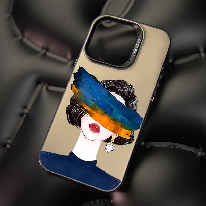 Applicable To Apple 11/11 Huawei OPPO Xiaomi Vivo New Creative Blindfolded Girl Anti-drop Colored Silver Mobile Phone Case