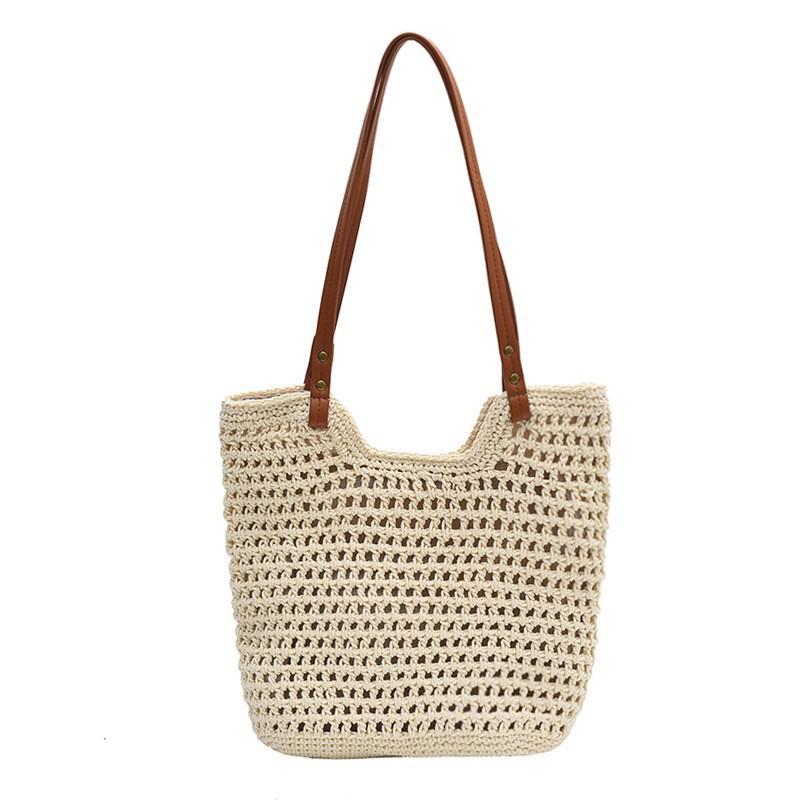 

Large-capacity Cotton Knitted Bag Women s Super Fire Hollow Fishing Net Tote Ins Style Shoulder Underarm Beach Small 31x1x31