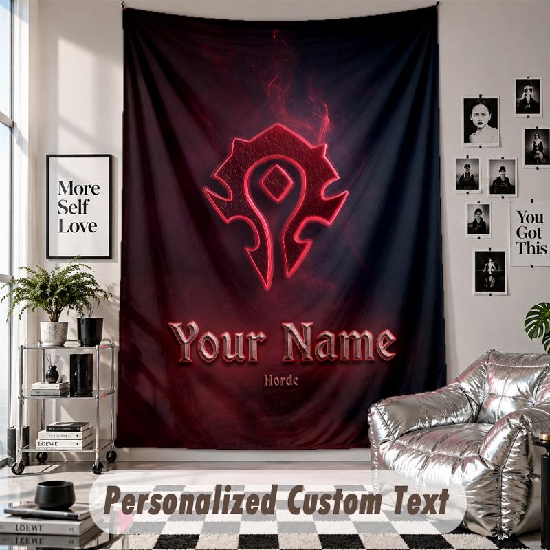 Custom Tapestry Wall Hanging, World of Warcraft Personalized Name Text Home Wall Decor