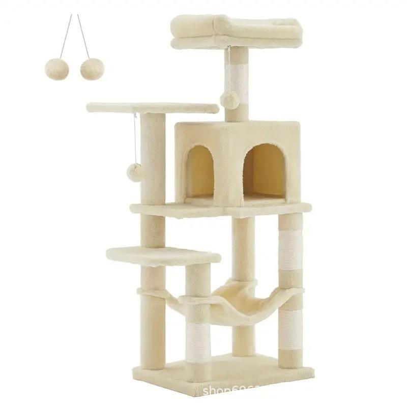 Medium Sturdy Sisal Cat Tree with Bed, Scratching Post, Integrated Frame, Toy Platform, and Kitten Supplies