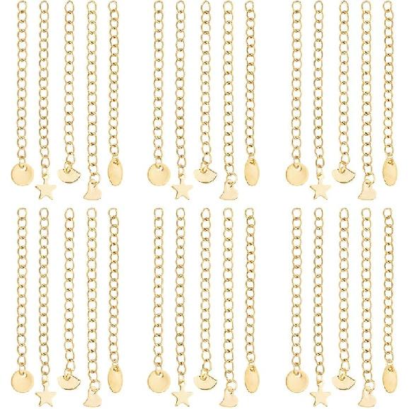 

DICOSMETIC 50 шт. 5 стилей удлинитель цепочки для ожерелья из нержавеющей стали, удлинитель цепочки-хвостика, металлическая концевая цепочка, удлинитель цепочки-змейки с сердечком золотистый