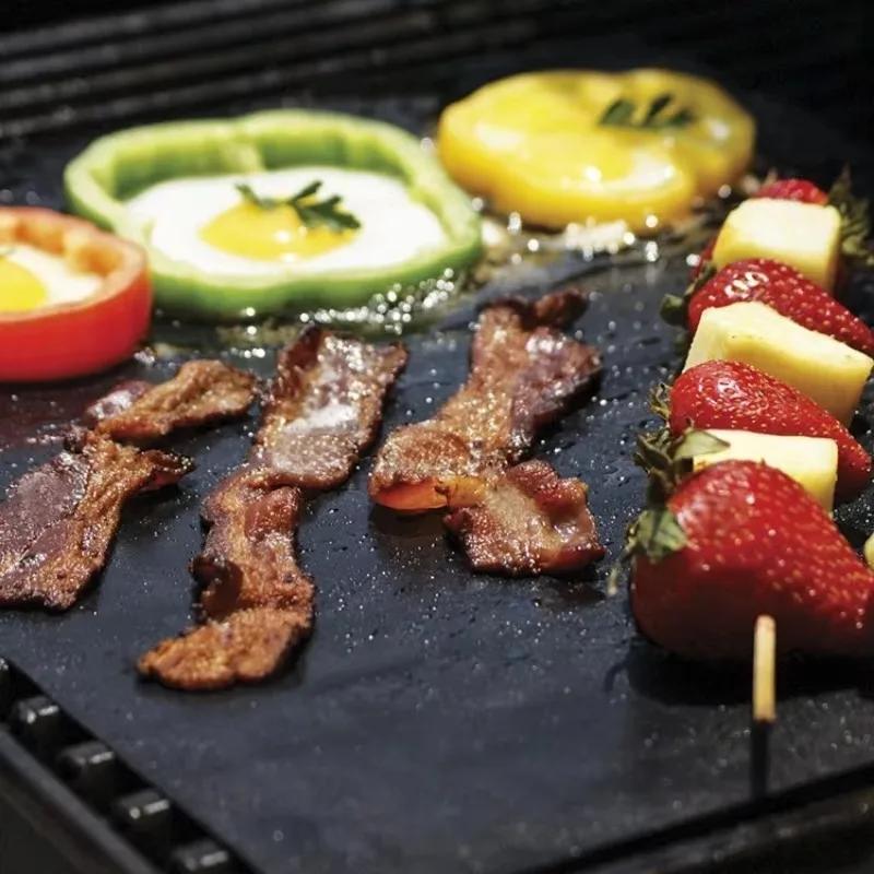 1/2 stk Ovnmatte Familieselskap Non-stick Teflon BBQ-underlag Grillfolie Motstandsdyktig Grillmatte Glassfiber Grillmatter Gjenbrukbar