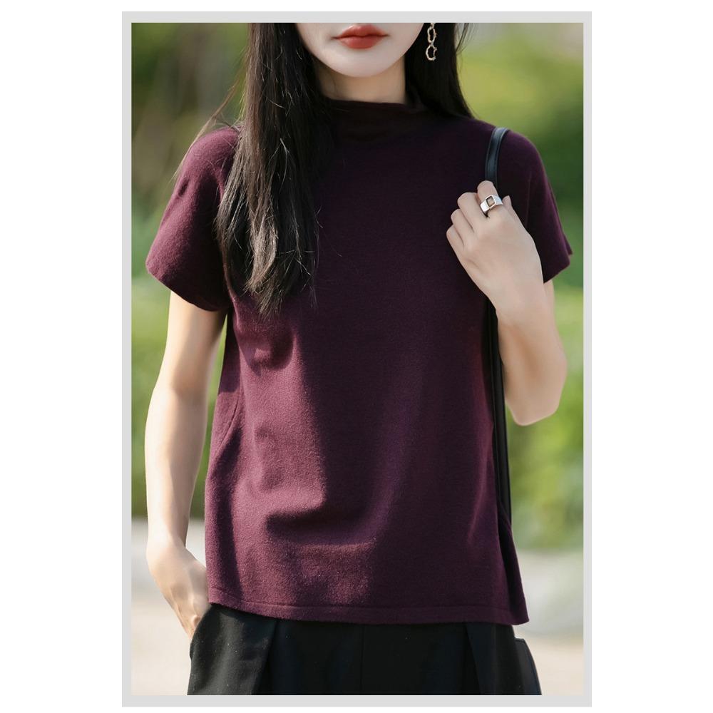 

Новые весенне-осенние вязаные свитера, свитера-пуловеры, женские базовые свитера с коротким рукавом и полувысоким воротником XXL фиолетовый