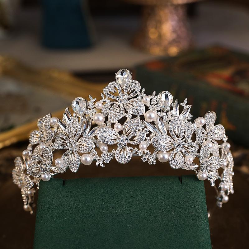 DIEZI New Arrival Luxury Pearl Crystal Tiara For Women Wedding Girls Party Elegant Gift Butterfly Crown Hair Dress Accessories