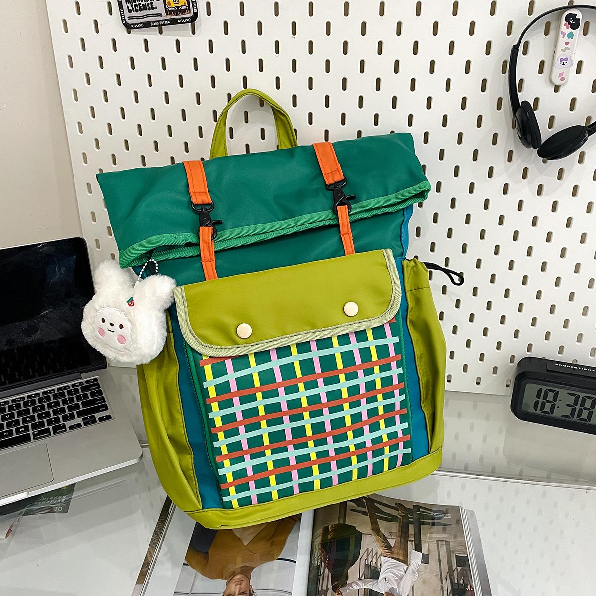 

Dopamine Colorblock Large Capacity Backpack - Quirky Outdoor Travel Bag for Girls Without Pendant зелений