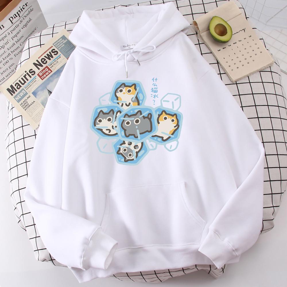 Freeze The Cat In Ice Cubes Printed Men'S Hoodie Casual Fashion Pullover Pleasure Outdoor Sweatshirts Comfort Leisure Clothes
