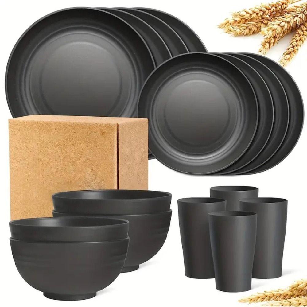 16pcs/Set Wheat Straw Tableware Set Thickened Set of Dishes Utensils Set  for Family Gatherings