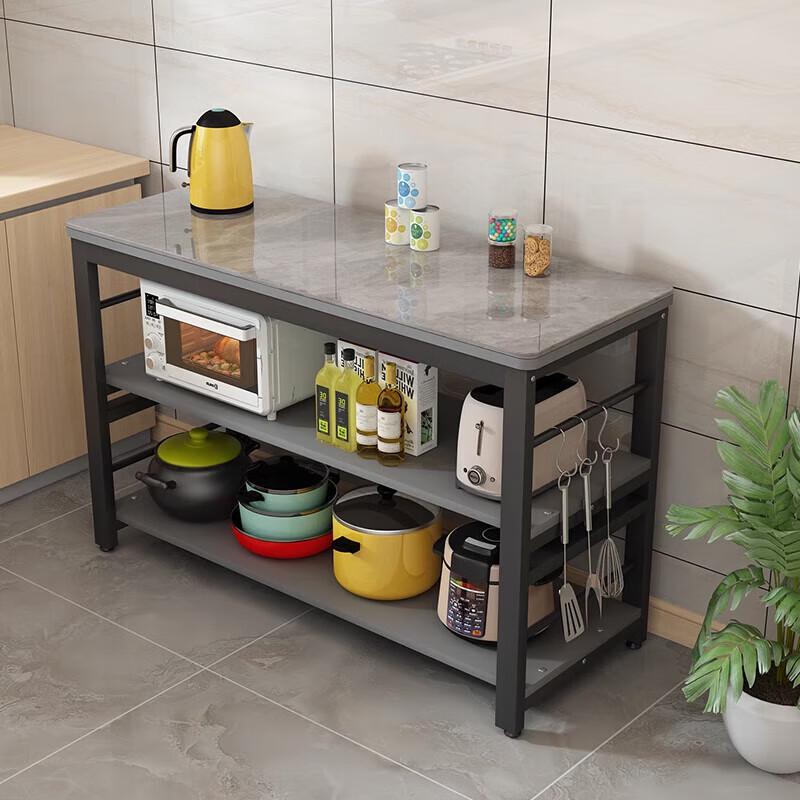

Modern Carbon Steel Kitchen Storage Rack with Rock Slab Shelves