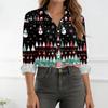 Women's Casual Christmas Print Long Sleeve Button Down Shirt with Fit